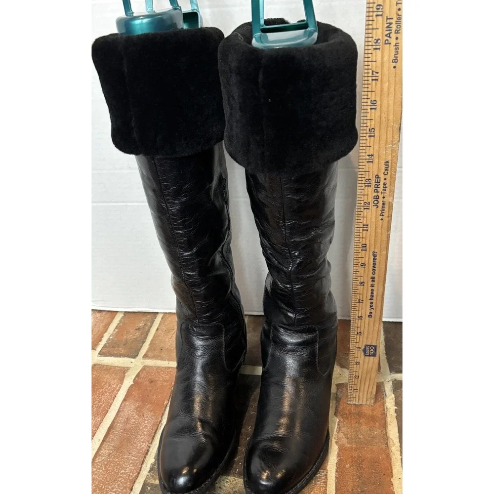 Born OTK Black Over The Knee Leather‎ And Shearling  Boots Size 9 (LVG)